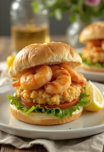 Sjávarréttaborgari borinn fram