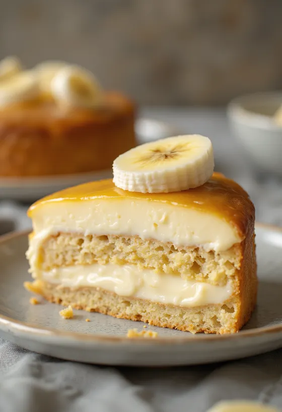 Bananakaka með mascarpone borin fram á disk