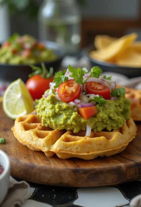 Guacamole vöfflur með lárperu og ferskum kóríander