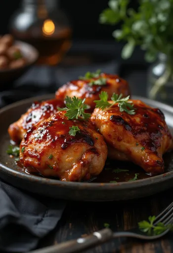 BBQ kjúklingalæri ofnbökuð með kartöflum