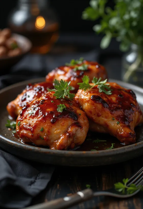 BBQ kjúklingalæri ofnbökuð með kartöflum