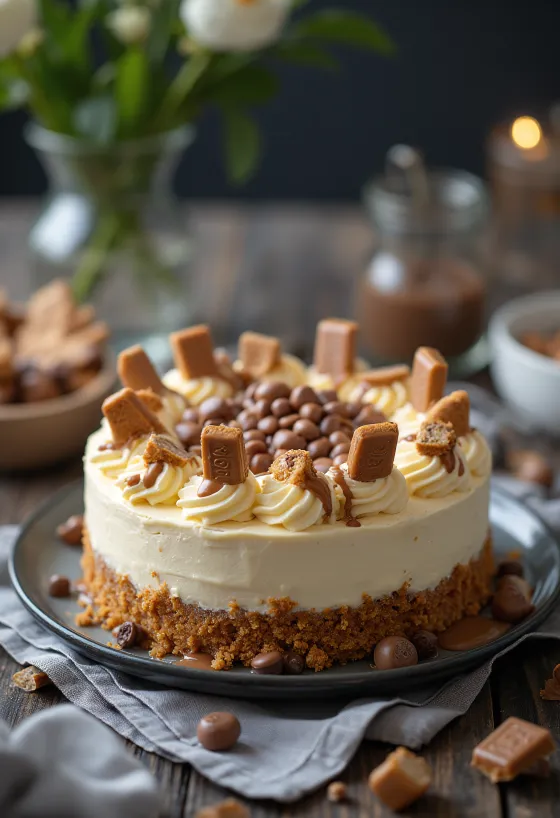 Kinder Bueno terta skreytt með súkkulaði