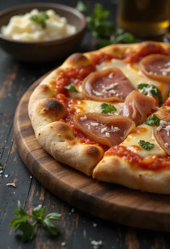 Pizza con Pancetta með pancetta og osti