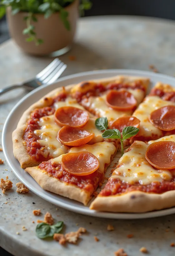 Vegan pepperoni pizza með jurtaosti og pylsu