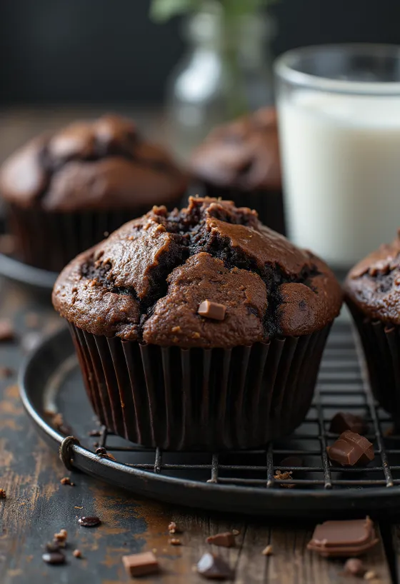 Súkkulaðimuffins með mjúku deigi og bráðnum súkkulaðibitum að innan