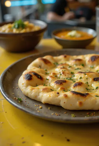 Nýbakað naan brauð með hvítlauk og smjöri