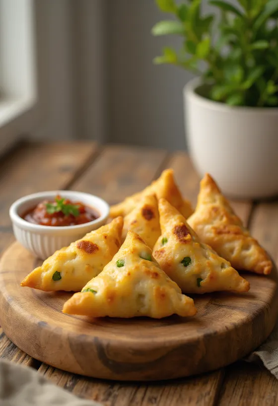 Klassísk indversk samosa með kartöflum borin fram