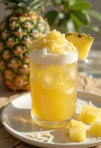 Ananas- og kókoscider borinn fram í glasi