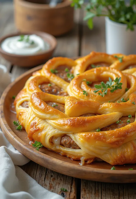 Burek með pylsu nýbakað