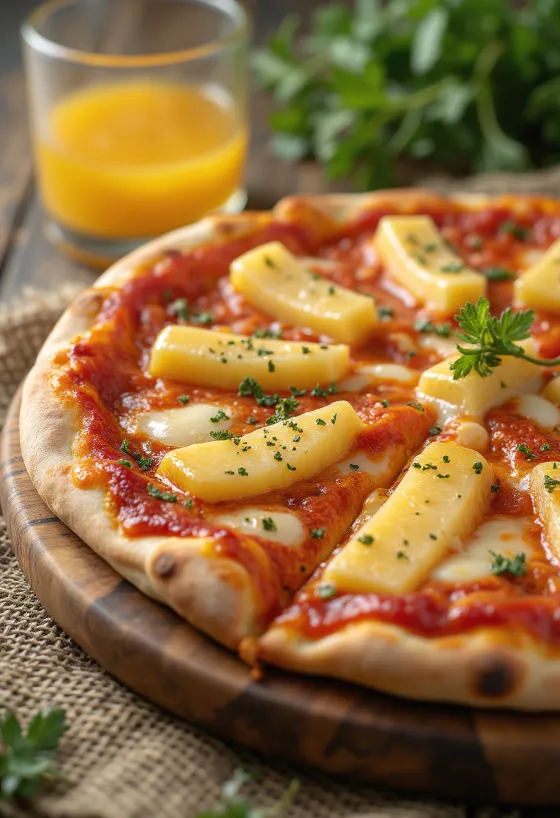 Hawaii pizza án skinku með ananas borin fram