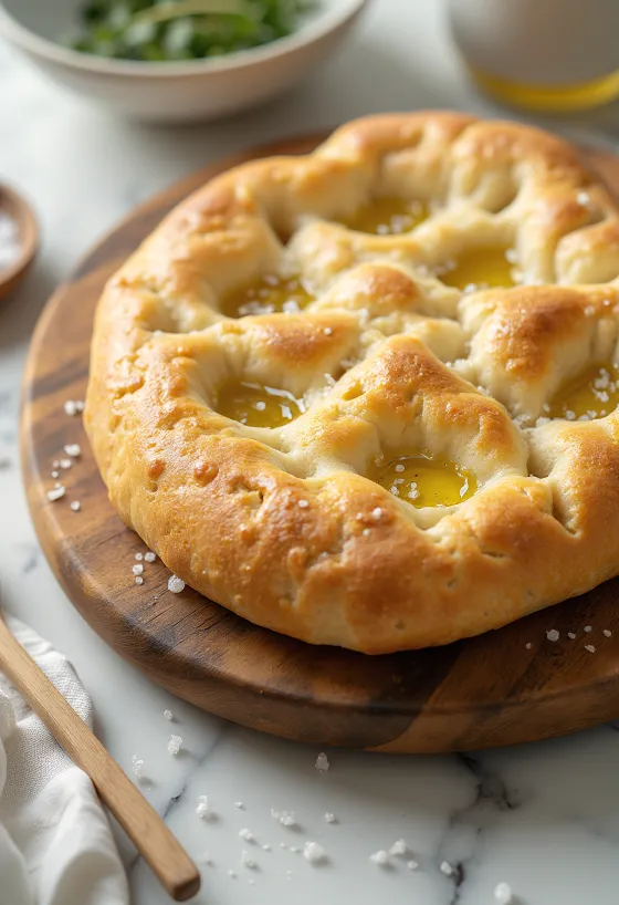 Súrdeigsfocaccia borin fram