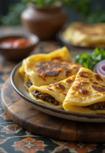 Hefðbundin salvadorísk pupusa með osti og baunum