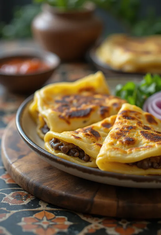 Hefðbundin salvadorísk pupusa með osti og baunum