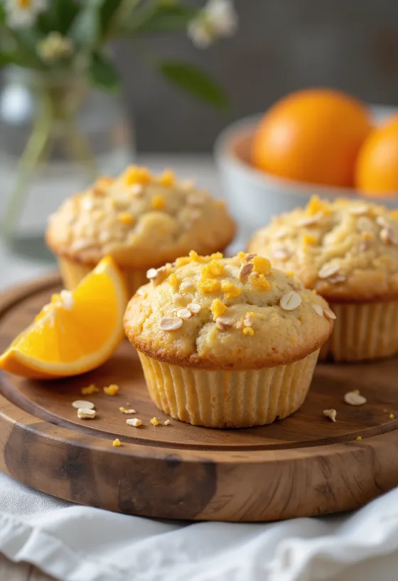 Hafra- og appelsínumuffins bornar fram
