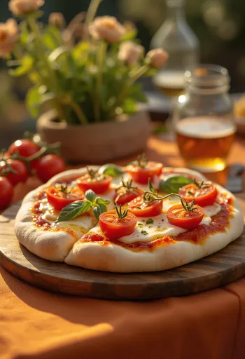 Pizza con Pomodorini með ferskum kirsuberjatómötum og mozzarella