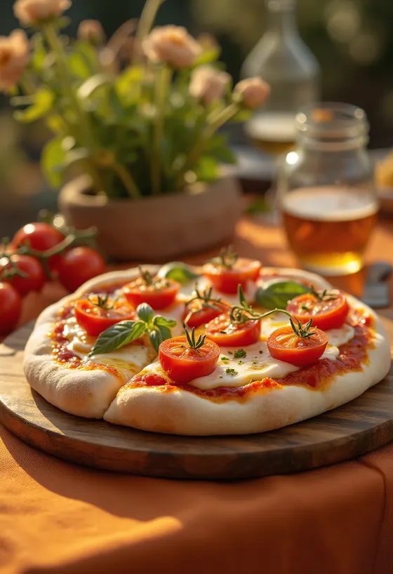 Pizza con Pomodorini með ferskum kirsuberjatómötum og mozzarella