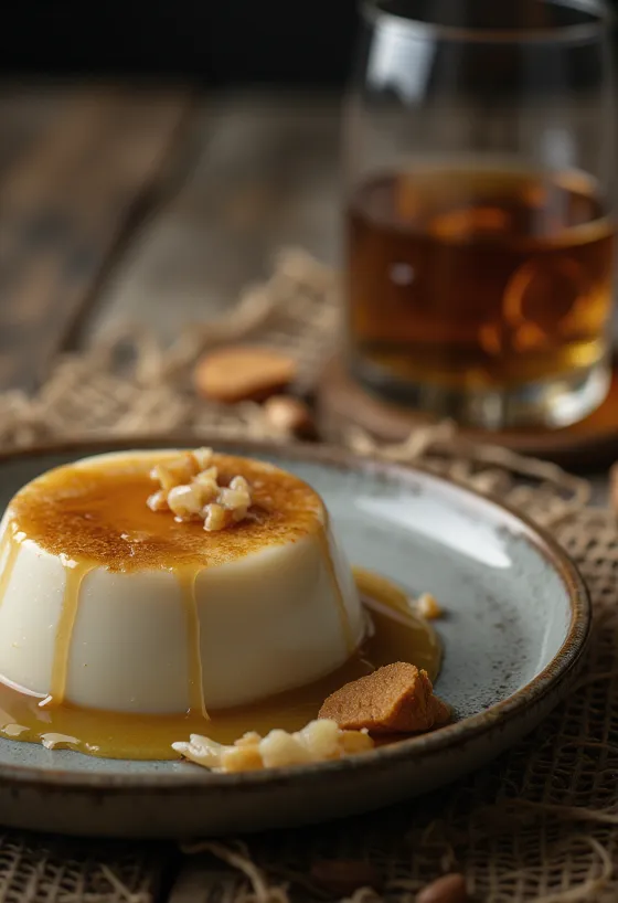 Viskí panna cotta borið fram