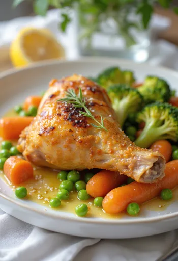 Ofnsteikt kjúklingalæri með gufusoðnu grænmeti