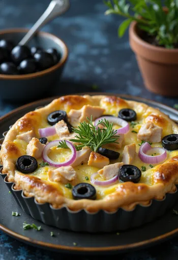 Quiche au Thon borið fram með salati