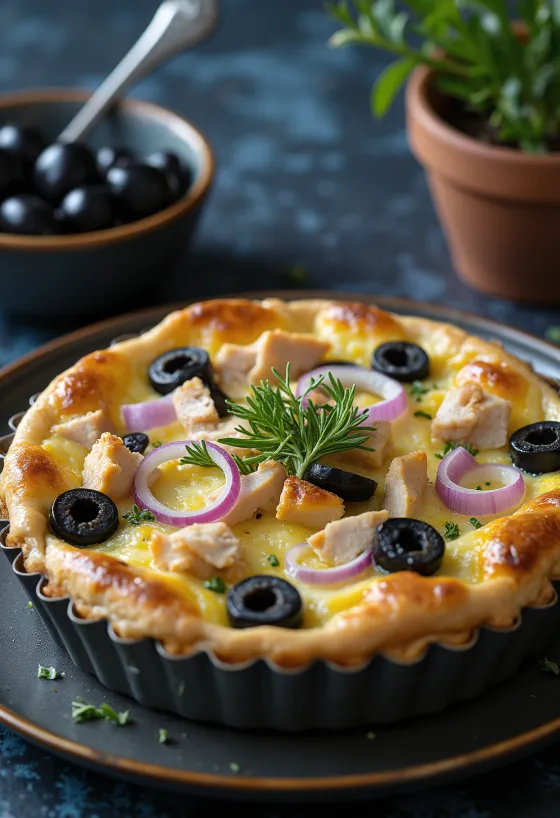 Quiche au Thon borið fram með salati
