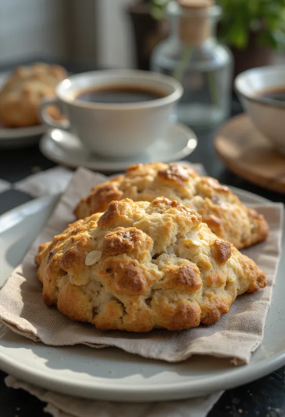 Scones með kaffi og höfrum borin fram