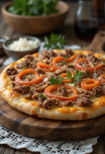 Kasöksk pizza með nauta- eða hrossakjöti