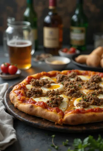Mongólsk pizza borin fram með lambakjöti og kryddum