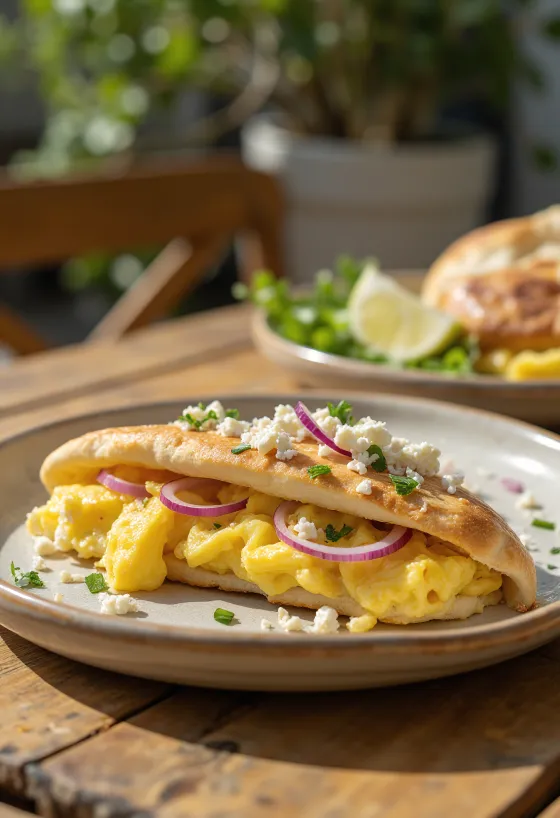 Eggjapíta með fetaosti og fersku grænmeti