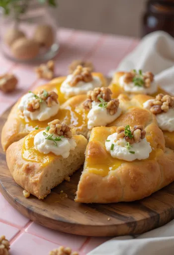 Focaccia með hnetukremi og geitaosti