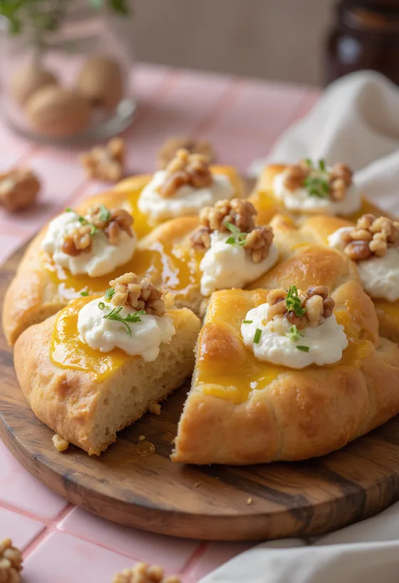 Focaccia með hnetukremi og geitaosti