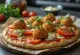 Falafel pizza með steiktum kjúklingabaunabollum og tahini sósu