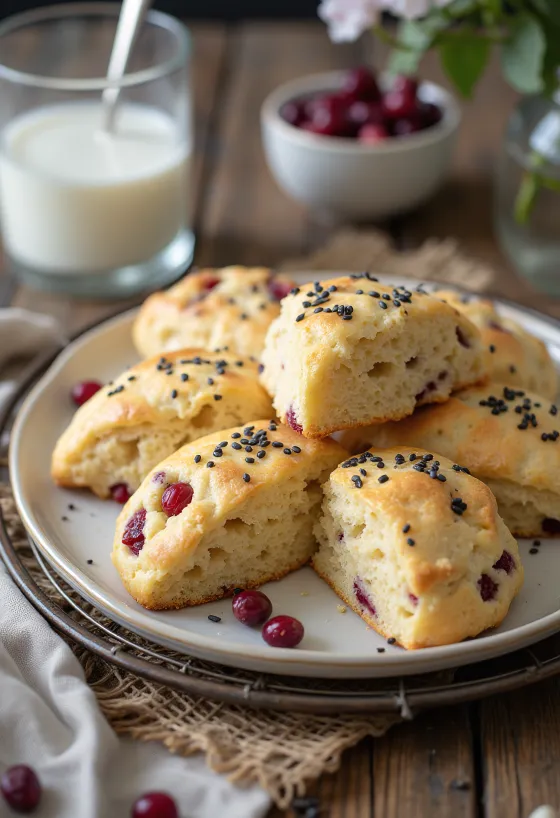 Valmú- og trönuberjabollur bornar fram