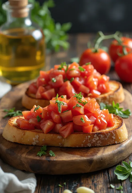 Vegan bruschetta með tómötum borin fram