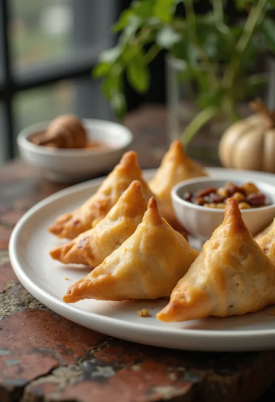 Samosa með valhnetum og rúsínum