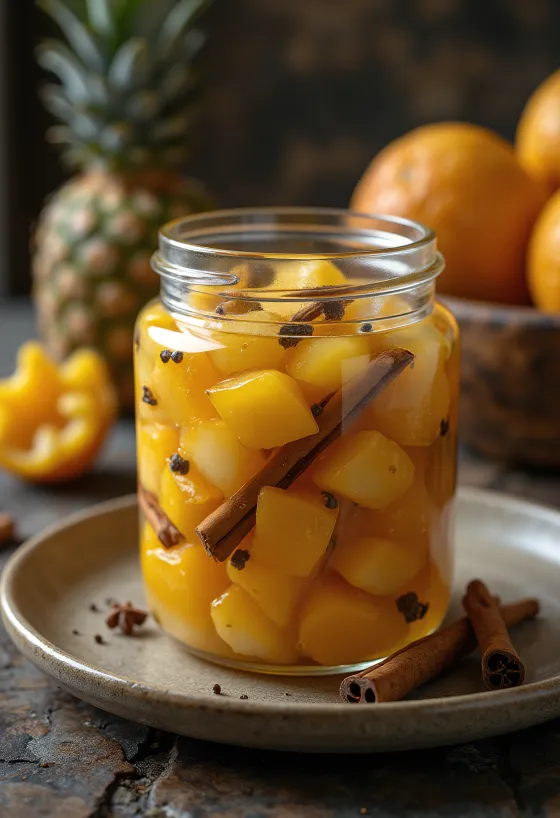 Sýrður ananas með kryddi í krukku