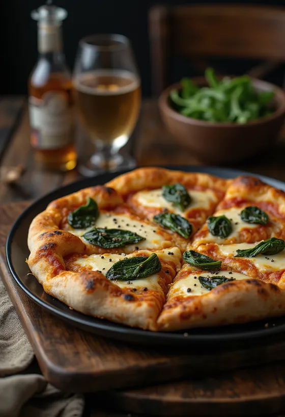 Tíbetsk pizza borin fram með jakuxaosti og fersku spínati