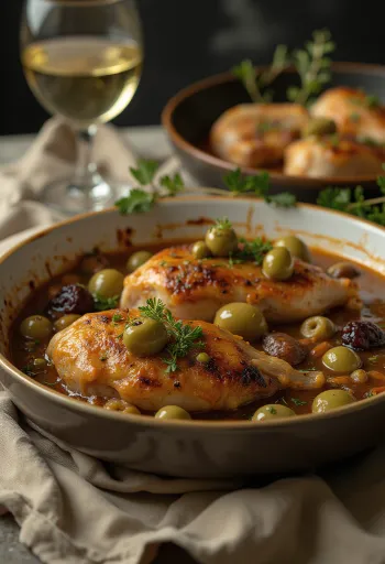 Chicken Marbella borið fram með ferskri steinselju