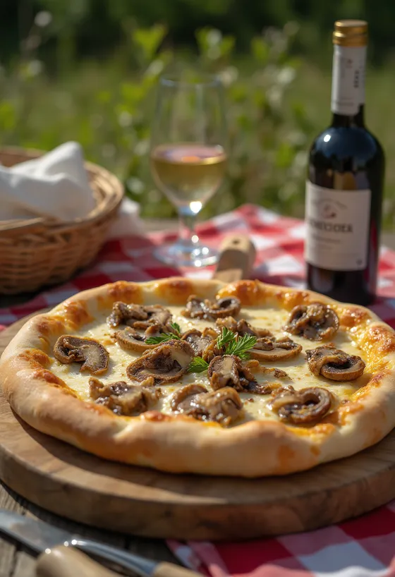 Úral pizza með kóngasveppum