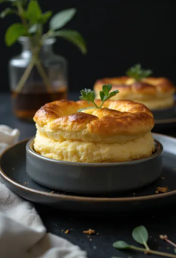 Ostasúfflé með rósmaríni borið fram