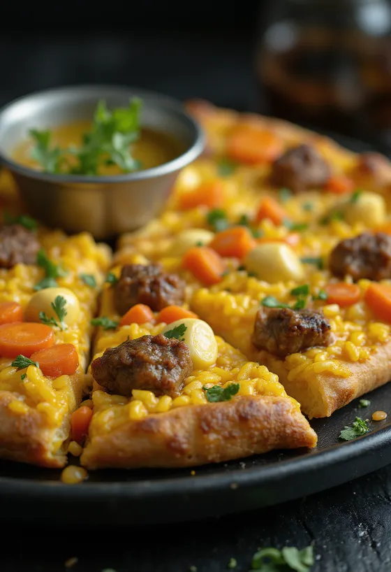 Úsbeksk pizza með hrísgrjónum