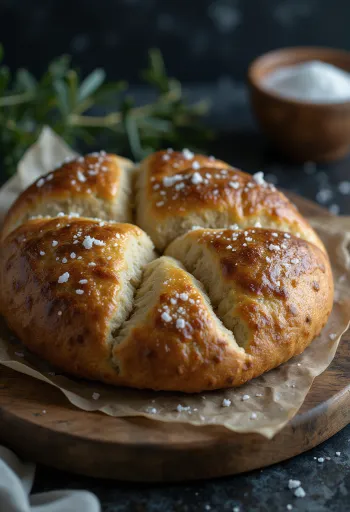 Rúgmjöls focaccia borið fram á bretti