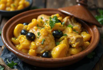 Kjúklingur í Tagine með söltuðum sítrónum borinn fram í hefðbundinni tagine