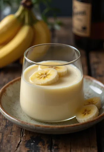 Banana panna cotta borin fram