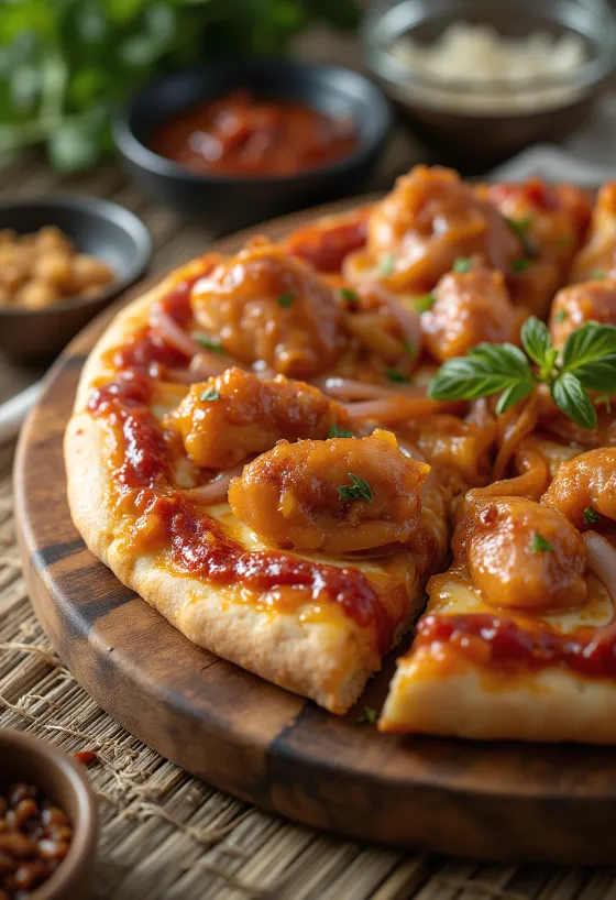 Barbecue kjúklingapizza með rauðlauk