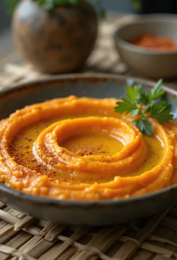 Kryddaður gulrótar-hummus borinn fram