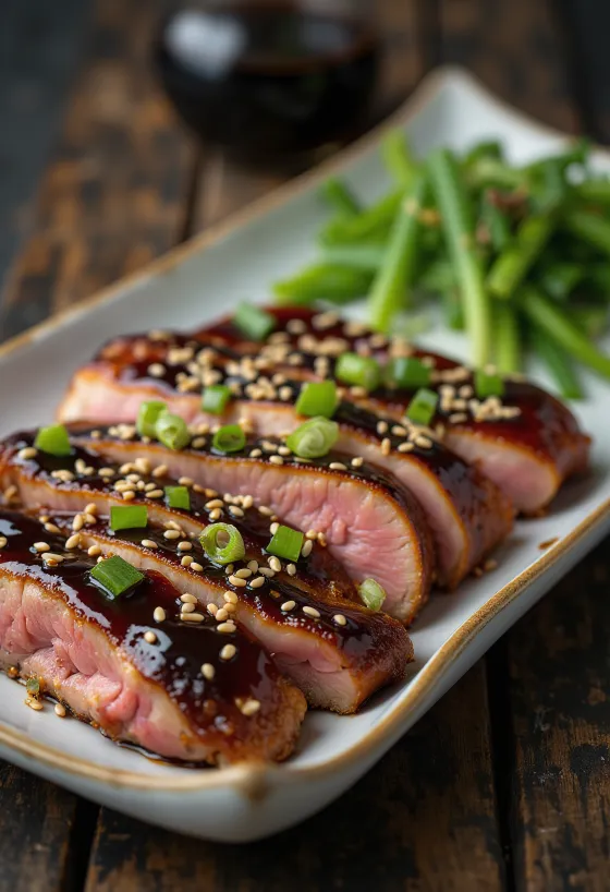 Teriyaki önd, japönsk andarbringa með sósu og sesamfræjum
