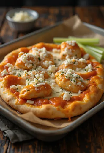 Buffalo kjúklingapizza með sterkum kjúklingi og gráðosti