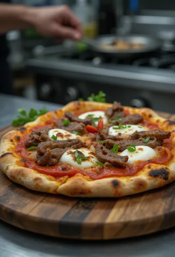 Kenýskur stíll pizza með Nyama Choma grilluðu kjöti