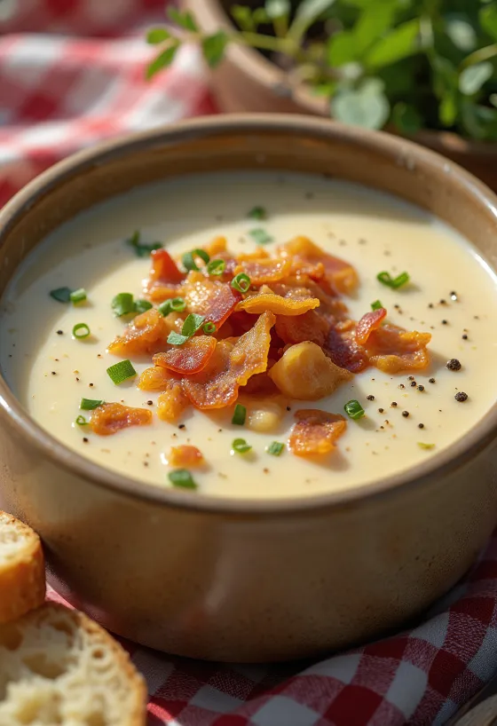 Rjómalöguð kartöflusúpa borin fram