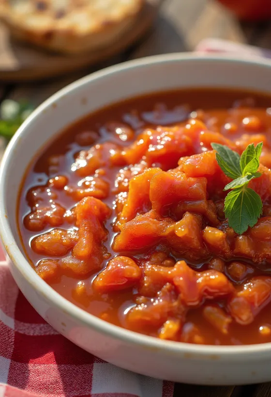 Kryddað tómat-chutney borið fram